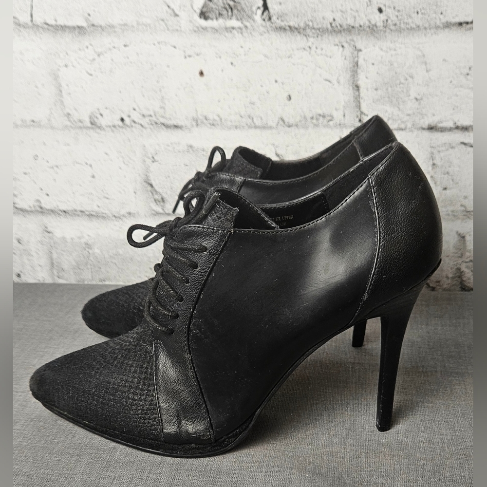 Le Chateau Black Lace Up Heeled Booties Leather Stiletto Ankle Boots 6